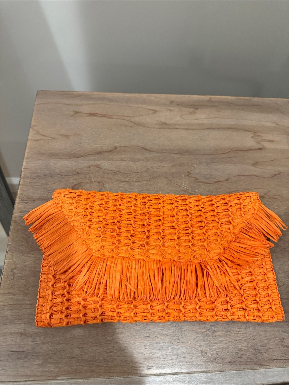 SHEIN Bright Orange Woven Fringe Clutch
